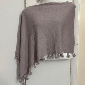 Caroline Grace Cashmere Blend Tassels Trim Poncho